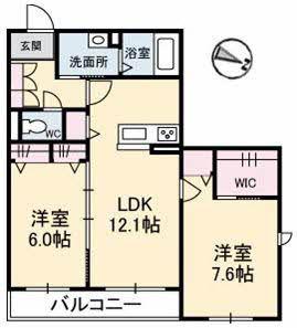 ECRARGE C棟(2LDK/2階)の間取り写真
