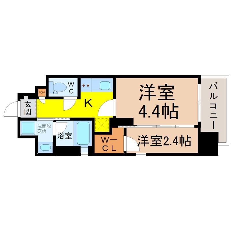 シーズンフラッツ矢場(2K/4階)の間取り写真