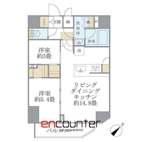 アジールコート町屋(2LDK/14階)の間取り写真