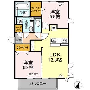 サニープレイス十一屋 B棟(2LDK/3階)の間取り写真