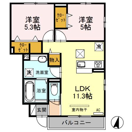 ボンヌール(2LDK/1階)の間取り写真