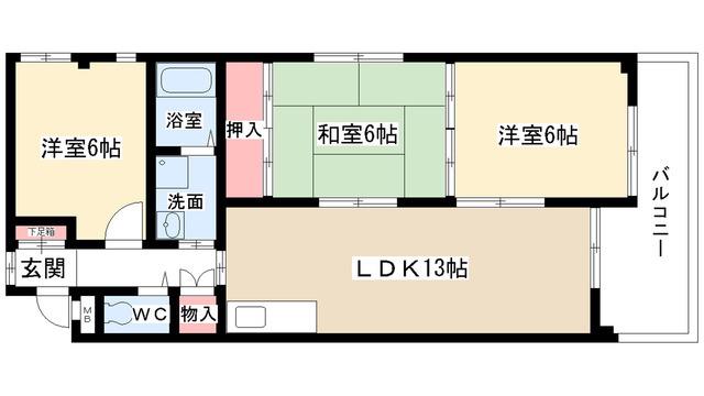 ハイツ太陽 B棟(3LDK/3階)の間取り写真