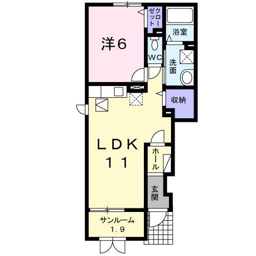 ラングレー飛鳥III(1LDK/1階)の間取り写真