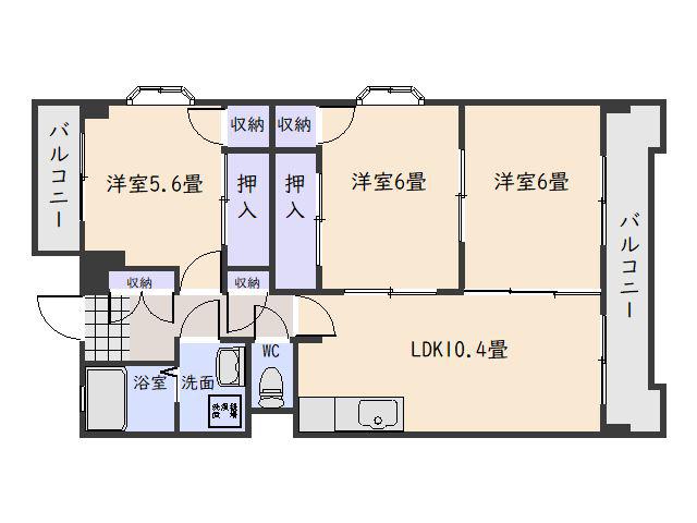 シャルマン寺ノ下(3LDK/2階)の間取り写真