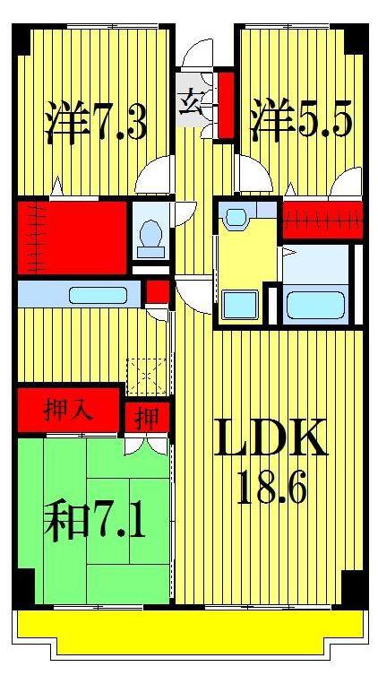 ウォームライトレジデンス 1・2号棟(3LDK/7階)の間取り写真