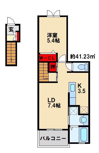 ラインハイム三萩野(1LDK/2階)の間取り写真