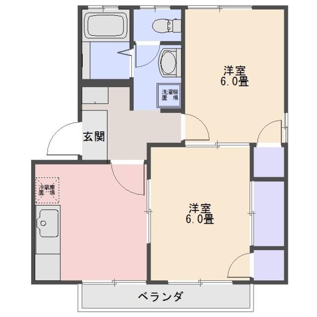 フレグランス古川(2DK/1階)の間取り写真