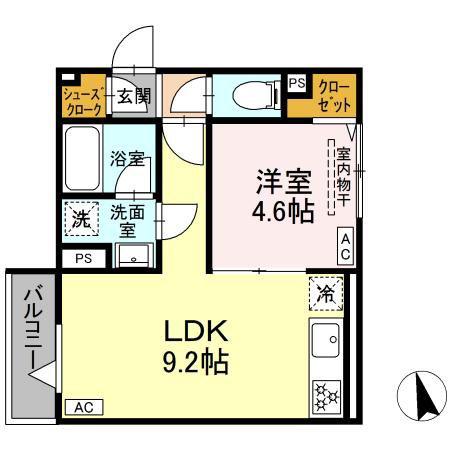 セレスティア羽沢B棟(1LDK/2階)の間取り写真
