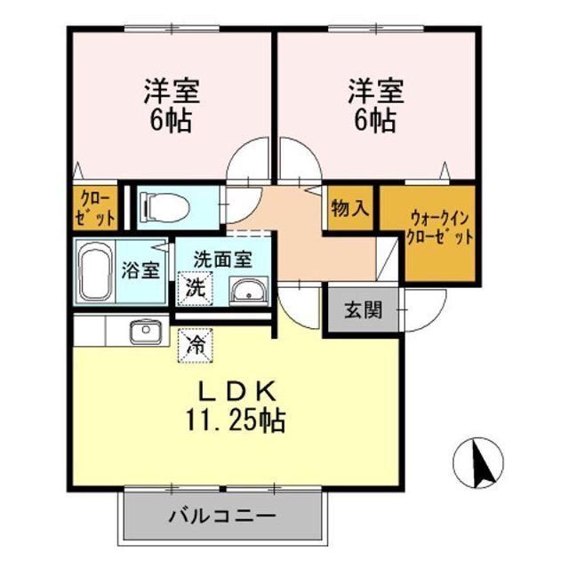 バームクーヘンB棟(2LDK/2階)の間取り写真