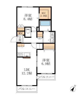 エスペランサ山手(2LDK/2階)の間取り写真