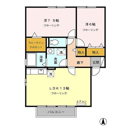花花弐番館(2LDK/2階)の間取り写真
