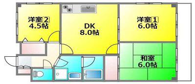 ビアーレ小金井(3DK/2階)の間取り写真