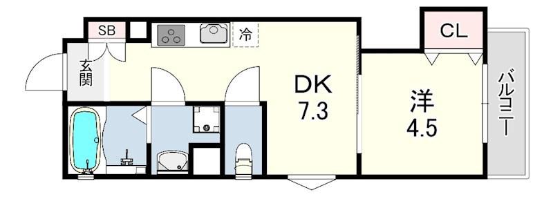 クリエオーレ元浜町(1DK/3階)の間取り写真