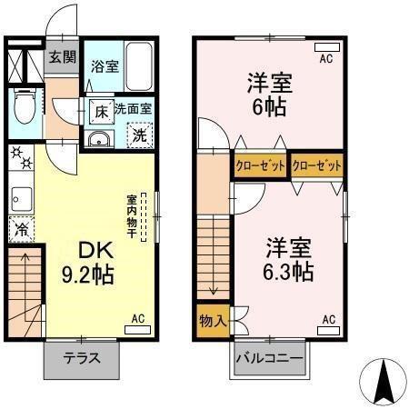 エルヴァージュIII(2DK/1階)の間取り写真