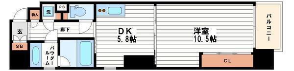 ボーベル南船場(1DK/4階)の間取り写真