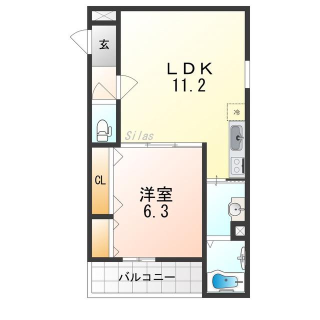 グレンツェント泉大津(1LDK/2階)の間取り写真