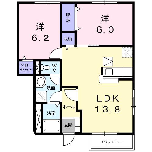 グランフィオーレ(2LDK/1階)の間取り写真
