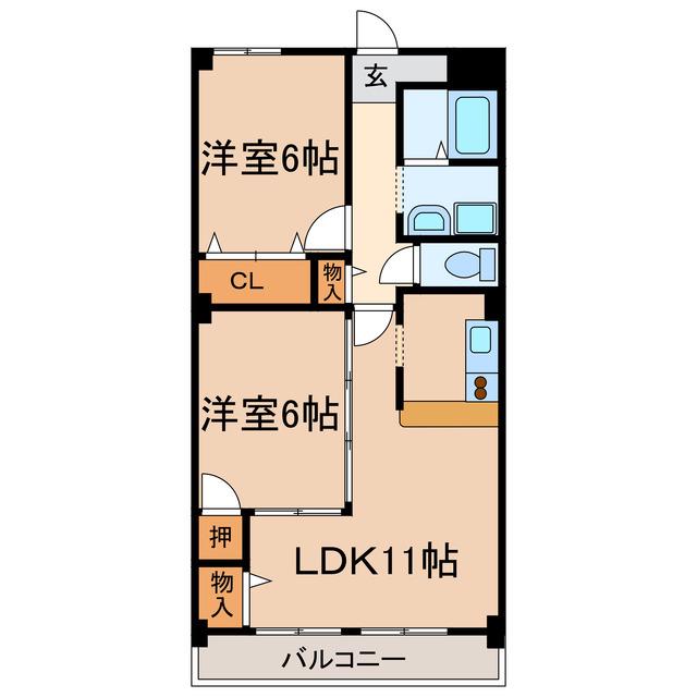 センタースクエア春日井(2LDK/2階)の間取り写真
