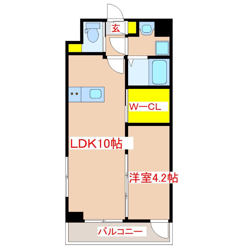 LUX新栄(1LDK/2階)の間取り写真