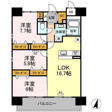 SERENO光南(3LDK/9階)の間取り写真