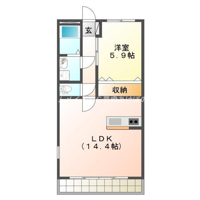 ライフパーク・ミナミ(1LDK/2階)の間取り写真