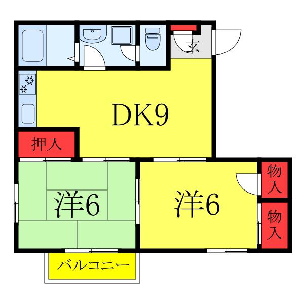 クイーンズビルY(2DK/3階)の間取り写真