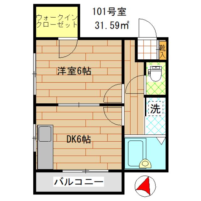 パークハイツ鵜の木(1DK/1階)の間取り写真