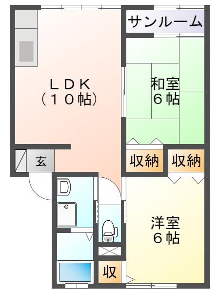 グランドカーサI(2LDK/1階)の間取り写真