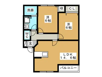 ヴィラ・ウエスト南館(2LDK/1階)の間取り写真