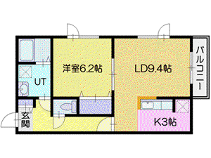 クラージュ入船(1LDK/3階)の間取り写真