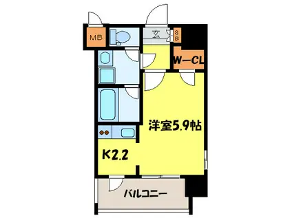 ソシオス天神(1K/2階)の間取り写真
