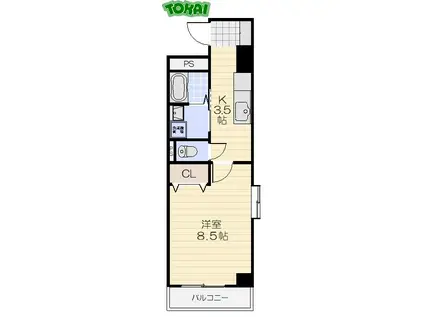 第6マンション 一八(1K/6階)の間取り写真