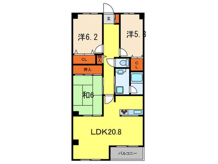 ラ・モール芦屋(3LDK/5階)の間取り写真