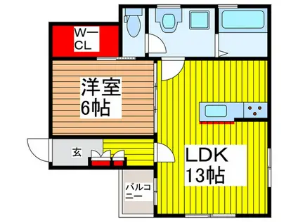 ユニバーサルシティ鈴谷(1LDK/2階)の間取り写真
