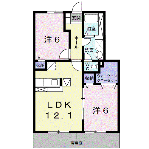 ソレアード・パレII(2LDK/1階)の間取り写真