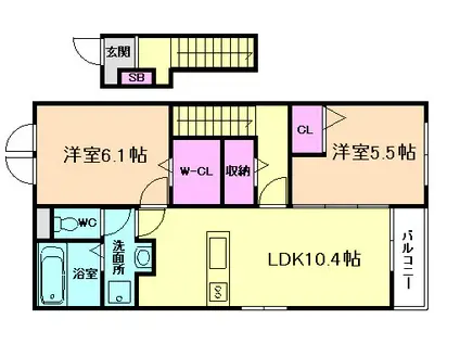 バンブーガーデンII(2LDK/2階)の間取り写真