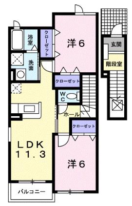 ヴェルサン・アベニュI(2LDK/2階)の間取り写真