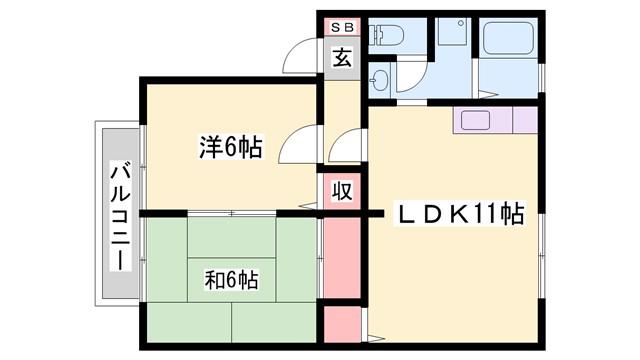 サンハイム下手野 A棟(2LDK/2階)の間取り写真