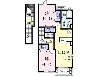 エアリーヒルI(2LDK/2階)の間取り写真