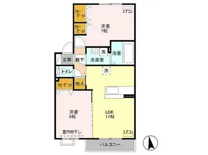 クローバーヒル城南B(2LDK/2階)の間取り写真