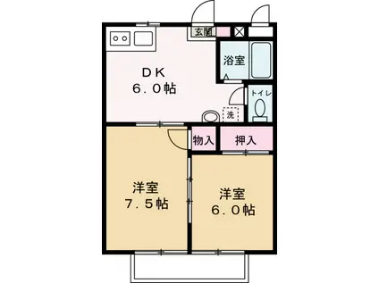 シティ堂山B(2DK/1階)の間取り写真