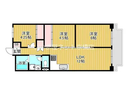 すみれ橋第1コーポ二号棟(3LDK/11階)の間取り写真