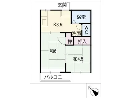 フォーブル住吉(2K/2階)の間取り写真