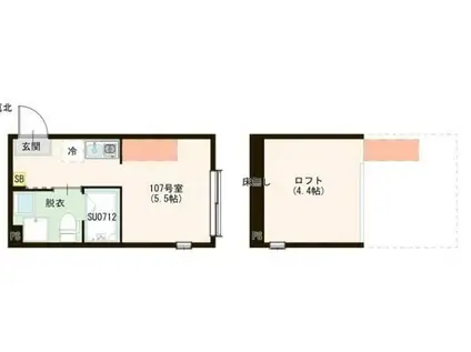 ハーモニーテラス上石神井V(ワンルーム/1階)の間取り写真