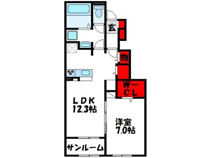 ボヌールB(1LDK/1階)の間取り写真