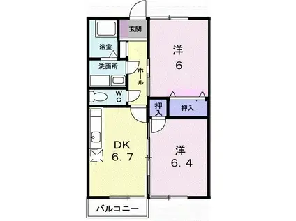 エスペランサ(2DK/2階)の間取り写真