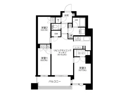パークタワー勝どき サウスタワー(3LDK/50階)の間取り写真