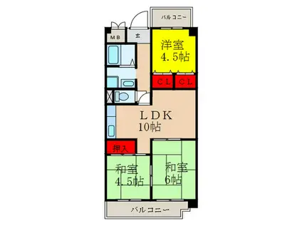 メゾンドボヌール(3LDK/1階)の間取り写真