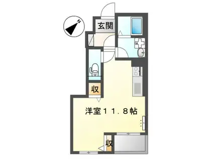 フィエスタII(ワンルーム/1階)の間取り写真