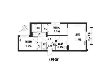 グランメール平和通公園(2LDK/5階)の間取り写真